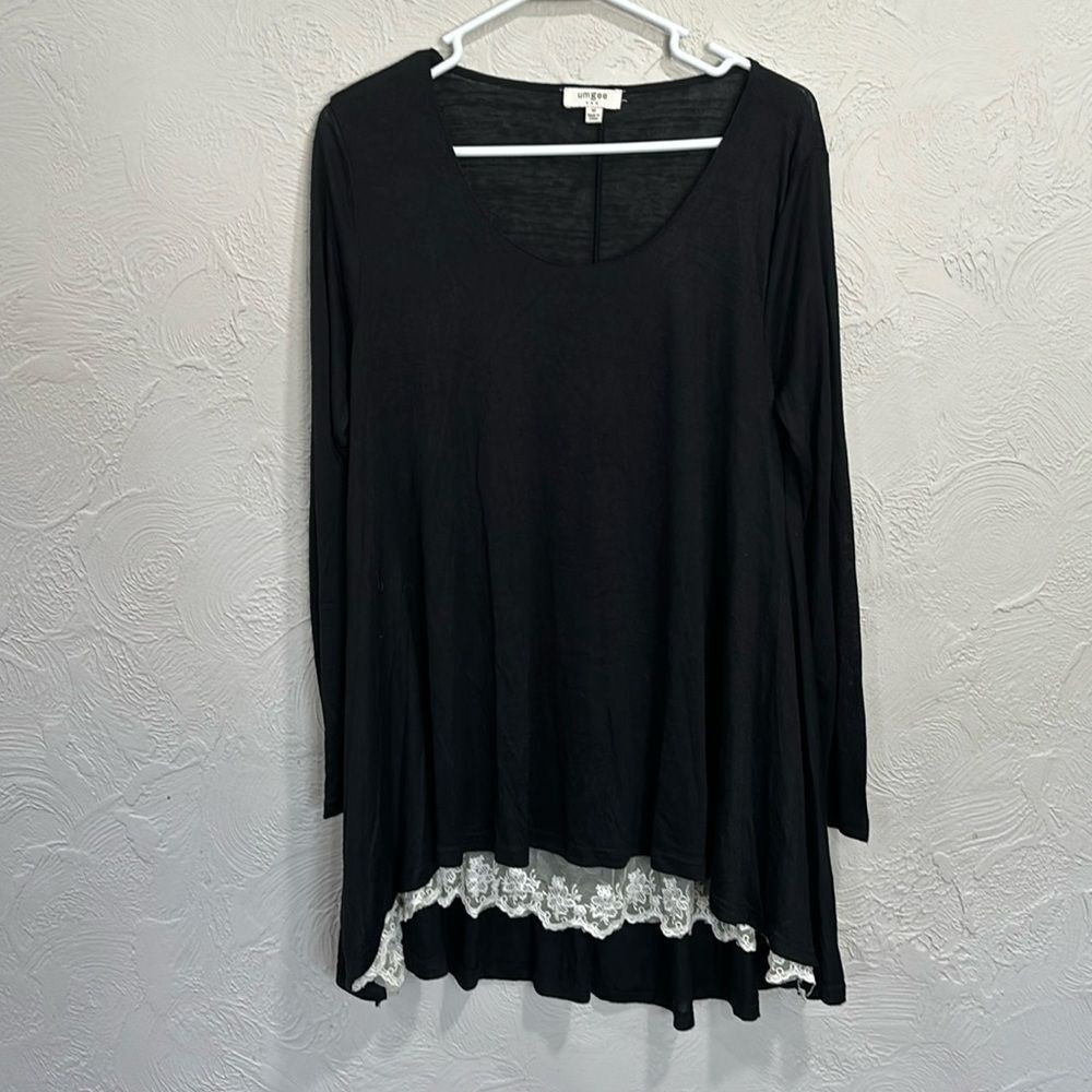 Umgee boho Lined Black tunic or dress with Lace Bottom size medium